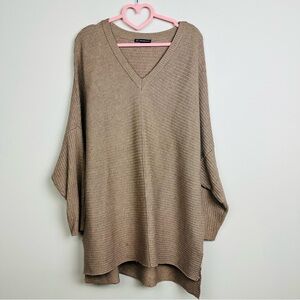 Adrianna Papell Taupe Ribbed Tunnic V-Neck Sweater Size Medium